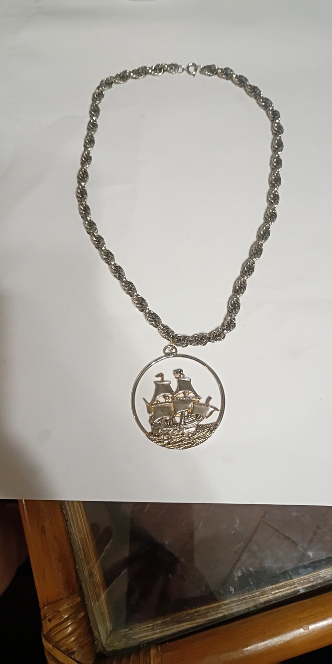 Vintage Ship Pendant Necklace